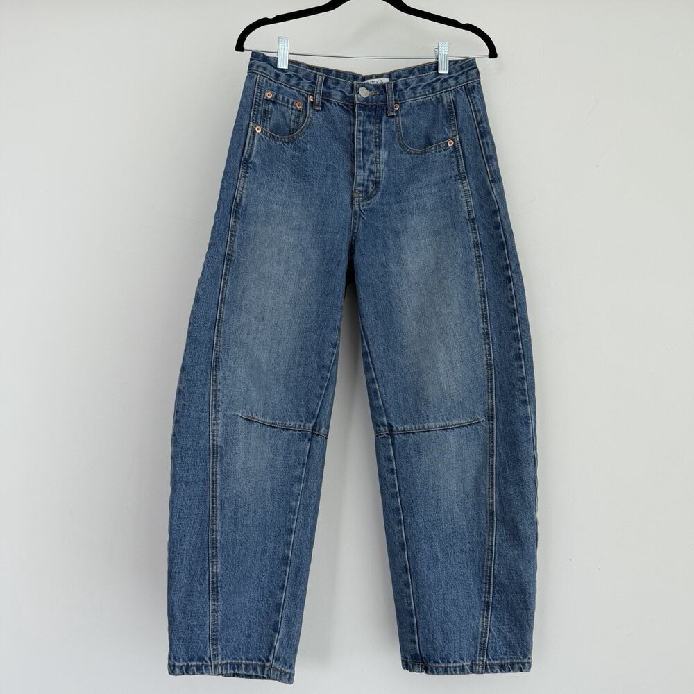 Parke Jeans 25 Barrel Leg Horseshoe Button Fly Relaxed Fit Darted Cotton‎ Medium